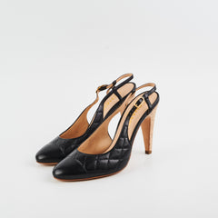 Chanel Quilted Heels Cork lambskin Black (Size 39.5)