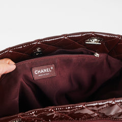 Chanel Quilted Patent Large Tote Bag Burgundy