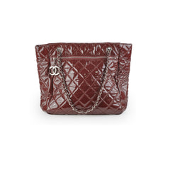 Chanel Quilted Patent Large Tote Bag Burgundy