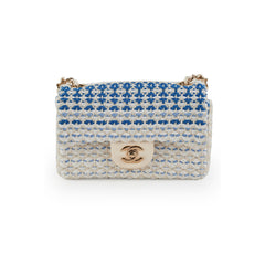 Chanel Mini Rectangular Tweed Flap Blue/White