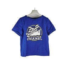Chanel Tee - Shirt Cotton Tweed Blue Size 36