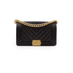 Chanel Old Medium Boy Bag Black Caviar GHW Chevron