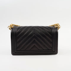 Chanel Old Medium Boy Bag Black Caviar GHW Chevron
