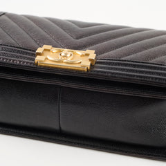 Chanel Old Medium Boy Bag Black Caviar GHW Chevron