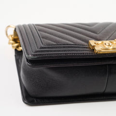 Chanel Old Medium Boy Bag Black Caviar GHW Chevron