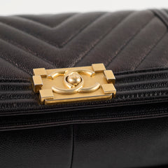 Chanel Old Medium Boy Bag Black Caviar GHW Chevron