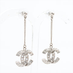 Chanel Coco Logo Silver Double sided Rhinestone Drop Earrings Costume Jewellery