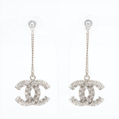 Chanel Coco Logo Silver Double sided Rhinestone Drop Earrings Costume Jewellery