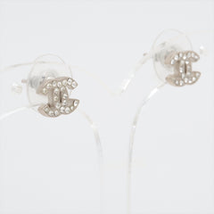 Chanel Coco Logo Rhinestone Silver Stud Earrings Costume Jewellery