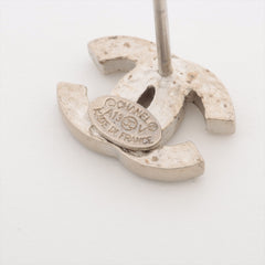 Chanel Coco Logo Rhinestone Silver Stud Earrings Costume Jewellery