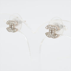 Chanel Coco Logo Rhinestone Silver Stud Earrings Costume Jewellery