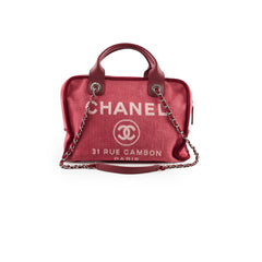 Chanel Deauville Canvas Small Bowling Bag Red 21 Series