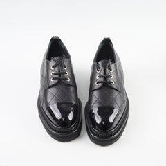 Chanel Quilted Leather Lace Up Loafers Black Size 40C