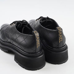 Chanel Quilted Leather Lace Up Loafers Black Size 40C