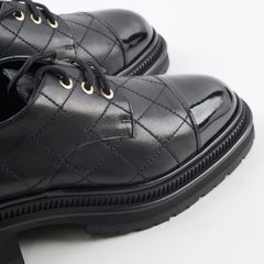 Chanel Quilted Leather Lace Up Loafers Black Size 40C