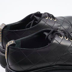 Chanel Quilted Leather Lace Up Loafers Black Size 40C