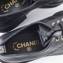 Chanel Quilted Leather Lace Up Loafers Black Size 40C