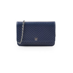 Chanel Caviar Chevron WOC Wallet On Chain Navy 22 Series