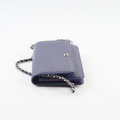 Chanel Caviar Chevron WOC Wallet On Chain Navy 22 Series