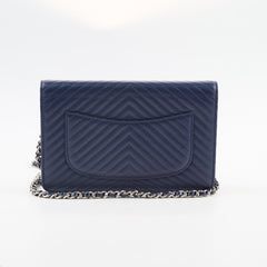 Chanel Caviar Chevron WOC Wallet On Chain Navy 22 Series