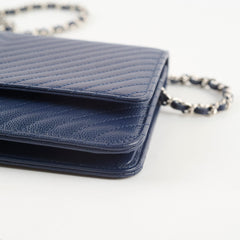 Chanel Caviar Chevron WOC Wallet On Chain Navy 22 Series