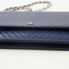 Chanel Caviar Chevron WOC Wallet On Chain Navy 22 Series