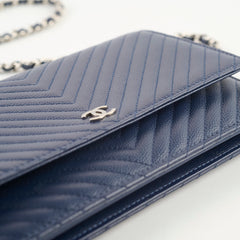 Chanel Caviar Chevron WOC Wallet On Chain Navy 22 Series