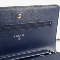 Chanel Caviar Chevron WOC Wallet On Chain Navy 22 Series