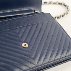 Chanel Caviar Chevron WOC Wallet On Chain Navy 22 Series