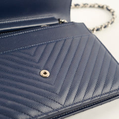 Chanel Caviar Chevron WOC Wallet On Chain Navy 22 Series