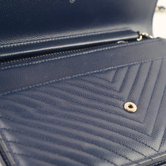 Chanel Caviar Chevron WOC Wallet On Chain Navy 22 Series