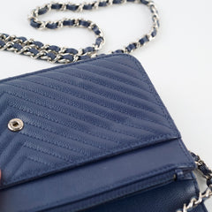 Chanel Caviar Chevron WOC Wallet On Chain Navy 22 Series