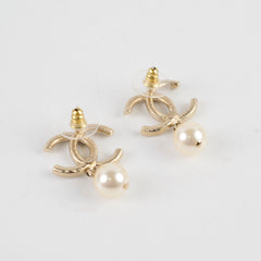 Chanel CC Crystal Pearl Drop Earrings Costume Jewelery
