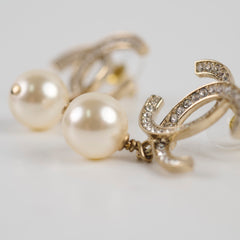 Chanel CC Crystal Pearl Drop Earrings Costume Jewelery