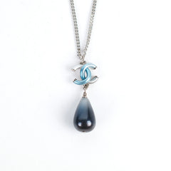 Chanel CC Pearl Teardrop Necklace Blue Costume Jewellery
