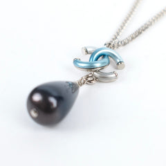 Chanel CC Pearl Teardrop Necklace Blue Costume Jewellery