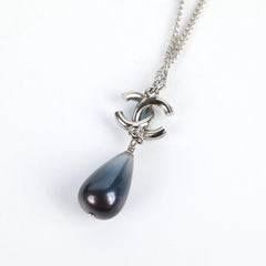 Chanel CC Pearl Teardrop Necklace Blue Costume Jewellery
