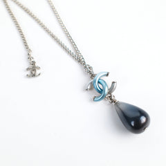 Chanel CC Pearl Teardrop Necklace Blue Costume Jewellery
