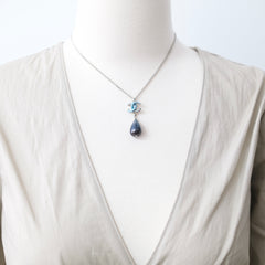 Chanel CC Pearl Teardrop Necklace Blue Costume Jewellery