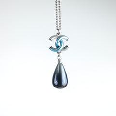 Chanel CC Pearl Teardrop Necklace Blue Costume Jewellery