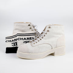 Chanel White Ponyhair Boots with Ankle Warmers size 40