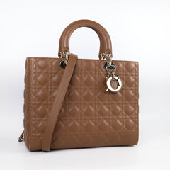 Dior Large Tan Brown Lady Dior Lambskin