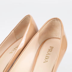 Prada Peep Toe Heels Patent Beige - Size 36