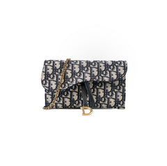 Dior Saddle Pouch with Chain Navy Oblique
