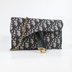 Dior Saddle Pouch with Chain Navy Oblique