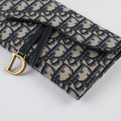 Dior Saddle Pouch with Chain Navy Oblique