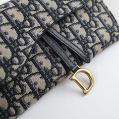 Dior Saddle Pouch with Chain Navy Oblique