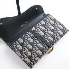 Dior Saddle Pouch with Chain Navy Oblique