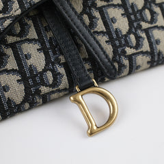 Dior Saddle Pouch with Chain Navy Oblique