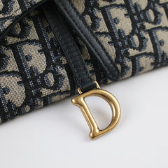 Dior Saddle Pouch with Chain Navy Oblique